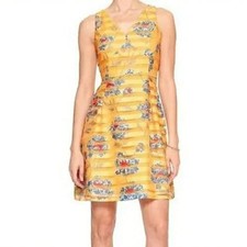 Banana Republic Floral A Line Mini Dress Size 6 Yellow Romantic V Neck Feminine