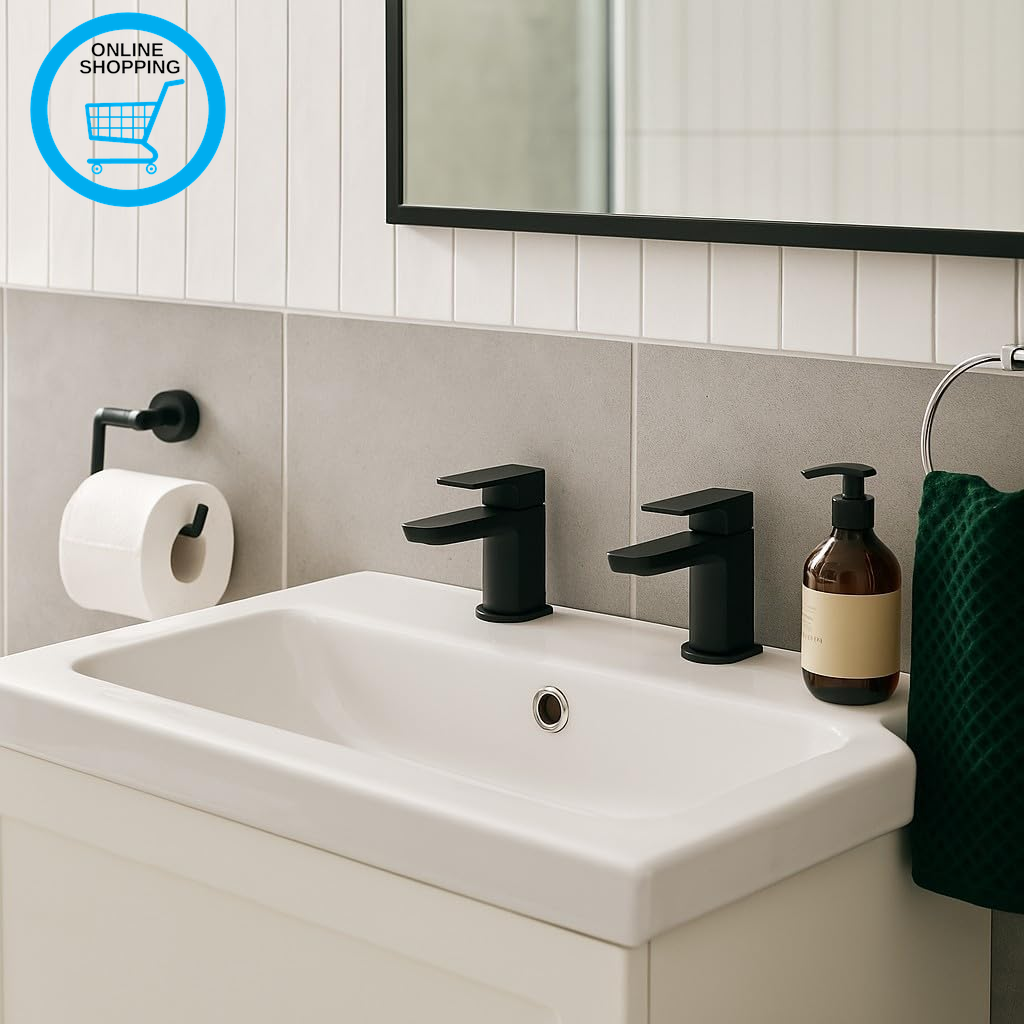 Mura Matt Black Basin Taps (Pair) Hot and Cold