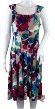 London Style Sleeveless Fit & Flare Dress Empire Waist Stretch Poly Knit Size 10