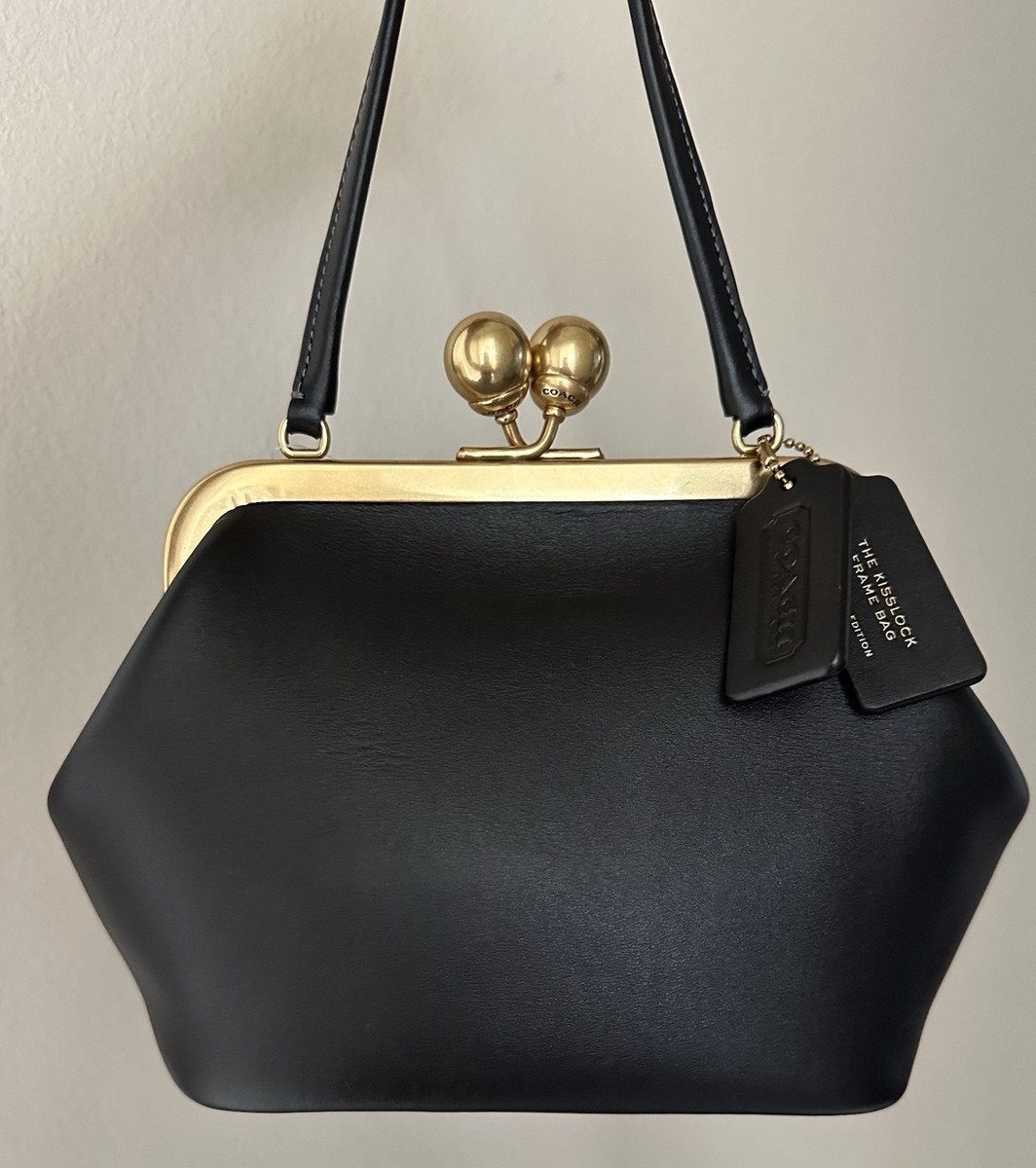 NWT COACH LIMITED RE-EDITION 1969 BLACK LEATHER KISSLOCK 16 FRAME