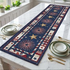 4th of July Table Runner Red White Blue Firework USA Patriotic Dining Decor Gift