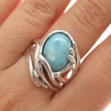 HAGIT GORALI 925 Sterling Silver Vintage Real Larimar Modernist Ring Size 10