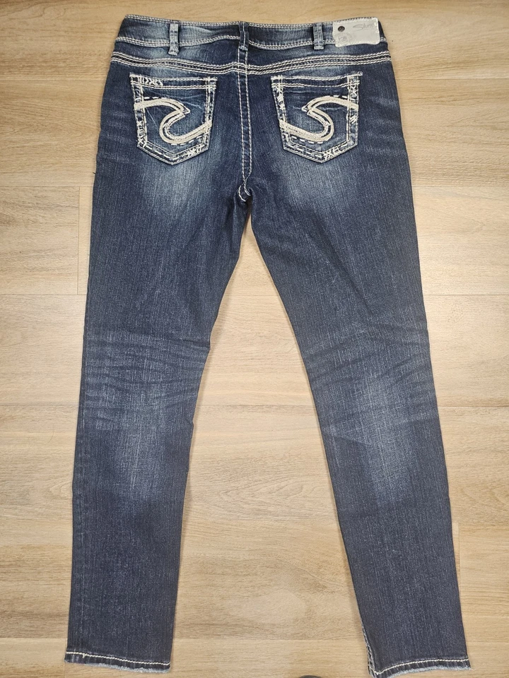 Y2K Bootcut Jeans Damen Gr.44/46 Silver Jeans Damen Blau Bestickt Slim Fit - Bild 1 von 4