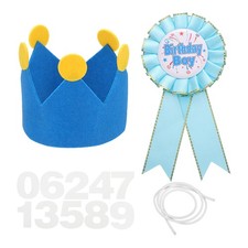 Birthday King Crown Ribbon Brooch Pin Set for Theme Party Decoration, Light Blue