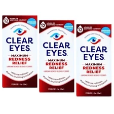Clear Eyes, Maximum Redness Relief Eye Drops, 0.5 Fl. Oz. (3 Boxes )EXP. 04/2026