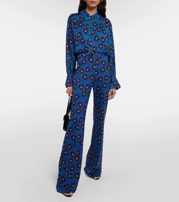 New $ 400. Diane Von Furstenberg Alona Satin Blouse In Fortune Vine Black