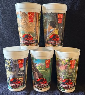 Jurassic Park 1992 McDonald's Coca Cola Collector Cups 5/6 MINT