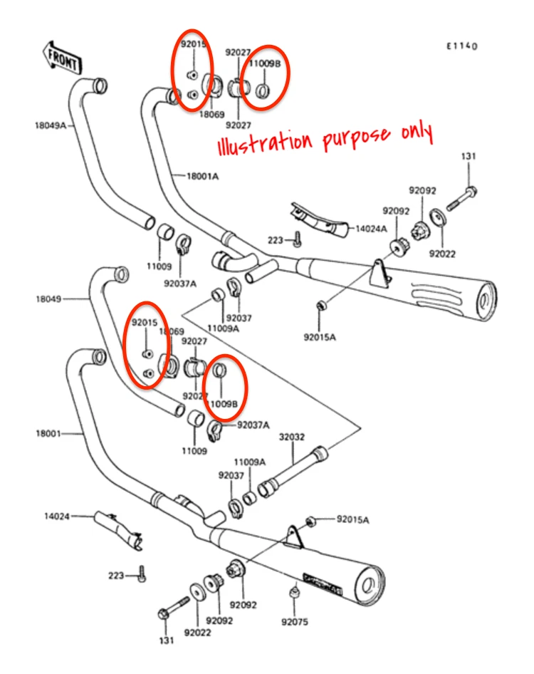 Juego de reparación de juntas de colector de escape Kawasaki ZL400, ZR400, Z550, ZR550, ZL600 Foto 2 de 2