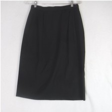 VTG Classic Black Wool Blend Pencil Skirt Pleated Knee Length Size 10 Office