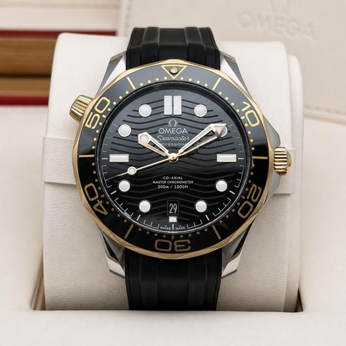 Omega Seamaster 300M Yellow Gold Steel Black Dial Watch 210.22.42.20.01.001