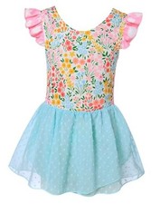 Ballet Leotard for Girls Dance Leotards with Skirt Toddler 6 Years Flower Blue
