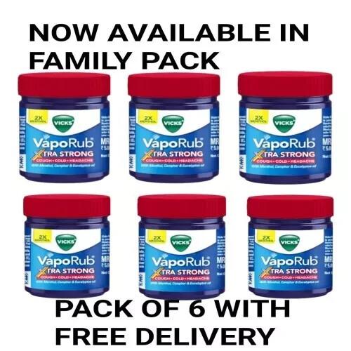 Vicks VapoRub Xtra Strong - 50 ml Pack of 6 Cough Relief, Cold and Flu Control