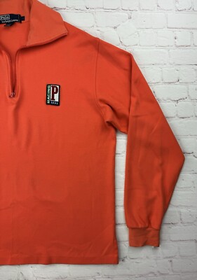 Polo Racing Ralph Lauren 1/4 Zip Orange Sweater 1992 Vintage Size