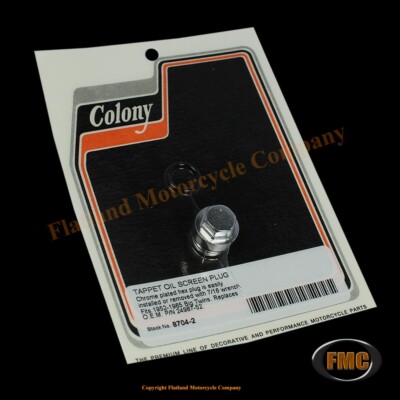 Colony 8704-2, Tappet Oil Screen Plug, 1952-1965 Panhead, P/N 24987-52, Chrome