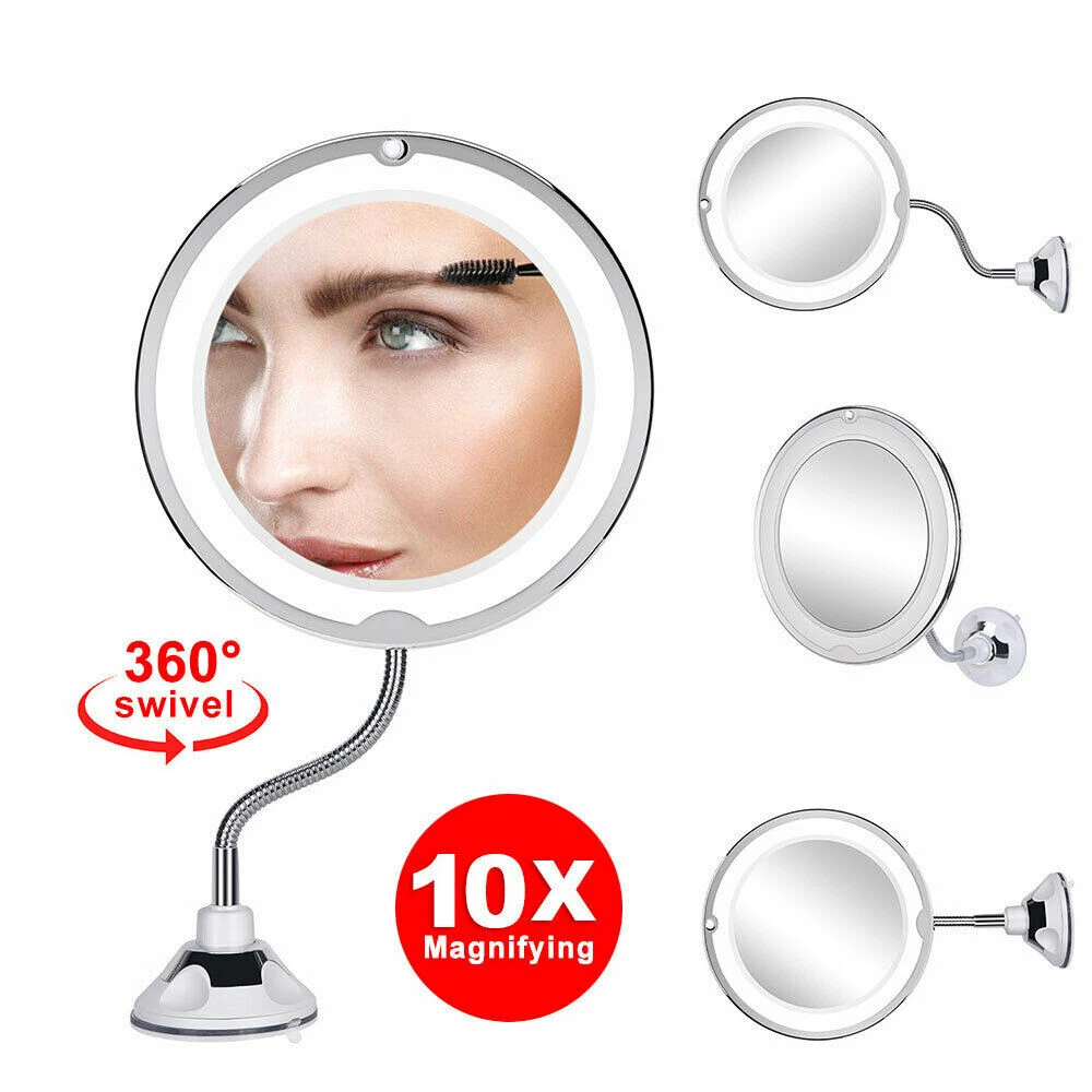 10X Magnifying Makeup Mirror With LED Light Cosmetic 360° Rotation Flexible - Picture 1 of 14