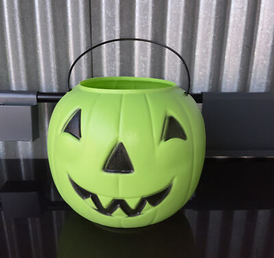 VTG General Foam Plastics Halloween Pumpkin Jack O Lantern Pail GREEN ...