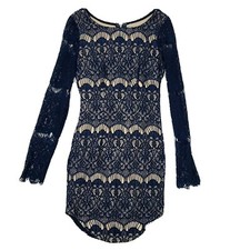 Xenia Boutique Dress Womens Size 2 Blue Lace Overlay Long Sleeve Top