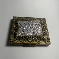 VINTAGE S.J. Co Fifth Avenue Glitter Gold confetti makeup Powder Compact