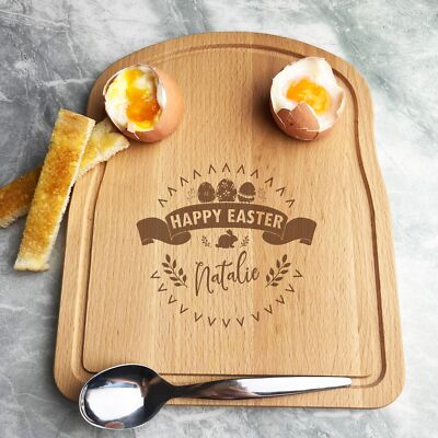 Frohe Ostern personalisiertes Geschenk Brot Eier & Toast Frühstück Servierbrett