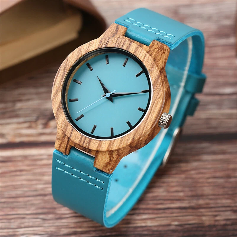 Top Luxury Royal Blue Wood Watch Quartz Wristwatch 100 Natural Bamboo Gifts