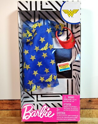 Barbie DC Comics WONDER WOMAN Fashion Pack Blue Dress Gold Stars