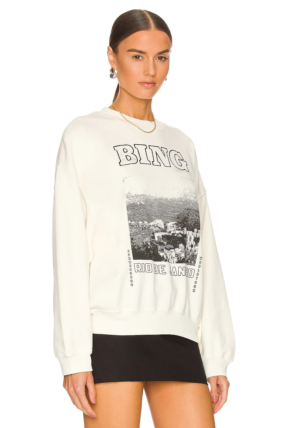 ANINE BING Jaci Sweatshirt Rio De Janeiro in Cream M NWT $179 image 4