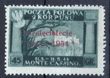 CORPO POLACCO 1954 DECENNALE MONTECASSINO 45 G. N.4 G.I MNH**