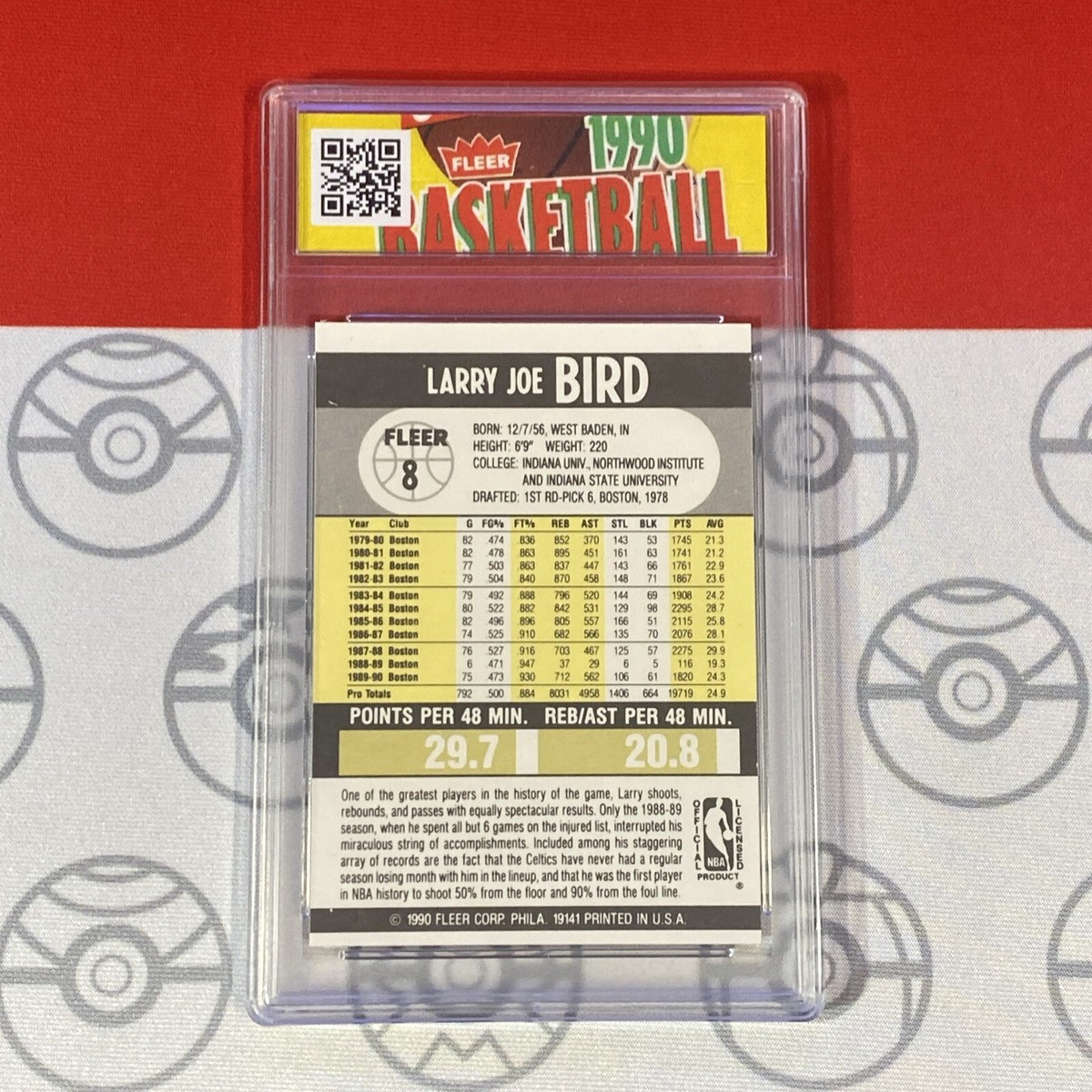 Graded 10 1990 FLEER BASKETBALL #8 LARRY BIRD CELTICS HOF GEM MINT