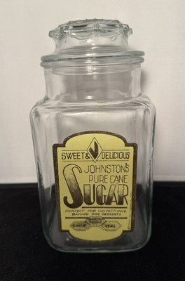 Vintage Anchor Hocking Labeled Glass Canister Johnstons Pure Cane Sugar