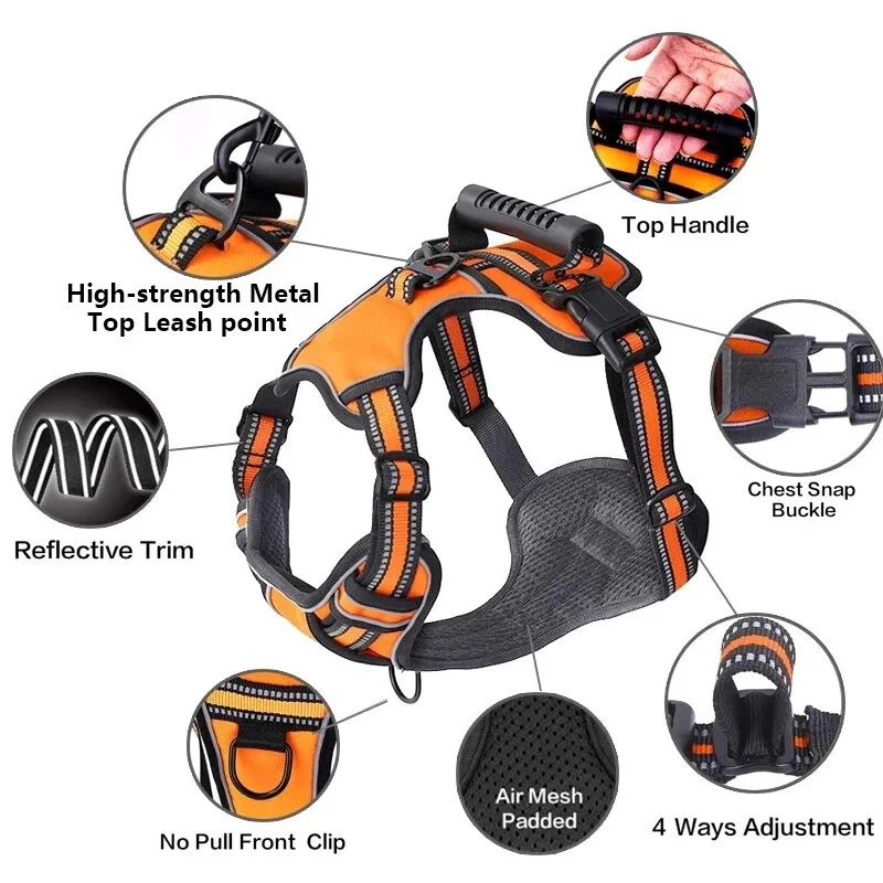 Dog Harness No Pull Reflective Vest with Easy Control Handle Walking Training US