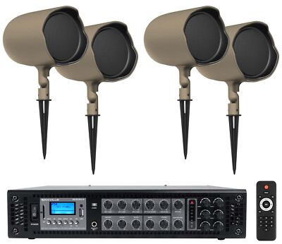 4 JBL GSF6-TN 6.5'' Landscape Ground Stake/Wall Mount 70v Commercial Speakers+Amp
