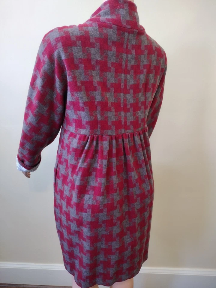 Abrigo de lana pata de gallo rojo y gris de inspiración vintage Walter Girl talla 10 Foto 4 de 4