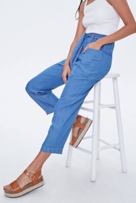 Ces t Toi Chambray Tie-Waist Ankle Pants Size L NWT