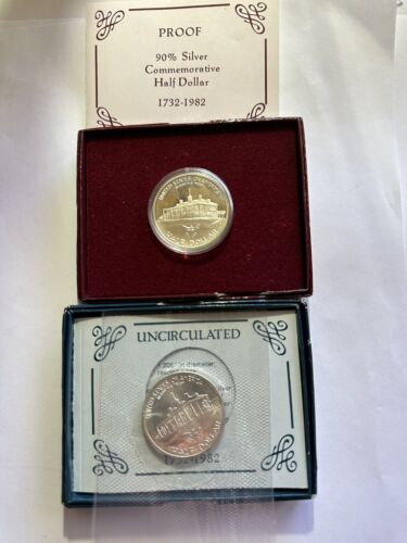 1982-S y 1982-D George Washington medio dólar de plata conmemorativo a prueba, sin usar - Imagen 1 de 4