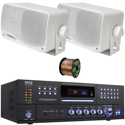 Pyle DVD Home Audio Amplifier, 2x 3.5'' 200W 3-Way Mini Box Speakers, 16G Wire