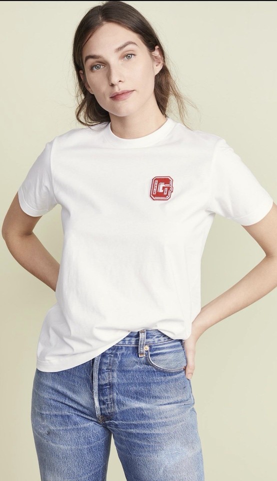 Ganni Varsity T Shirt T4157 Jersey Collage Size S Removable Logo Patch White