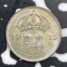 1928 Sweden 10 Ore Lot#C4174 Silver! High Grade! Beautiful!