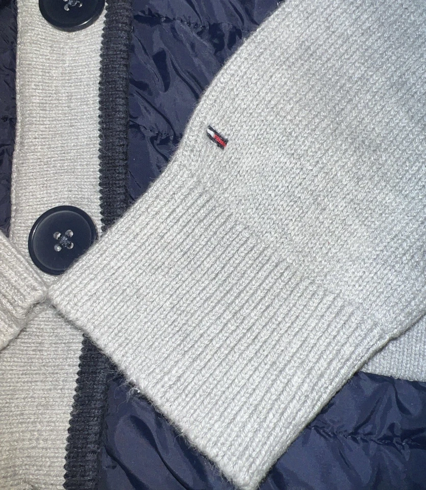 TOMMY HILFIGER Niños Talla Mediana Cárdigan Gris Suéter Azul Marino Chaqueta acolchada Letterman Foto 4 de 4