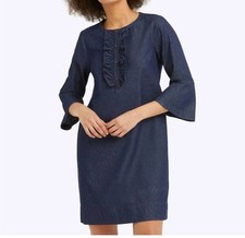 Draper James Blue Denim Chambray Shift Dress Ruffle 8. 1357