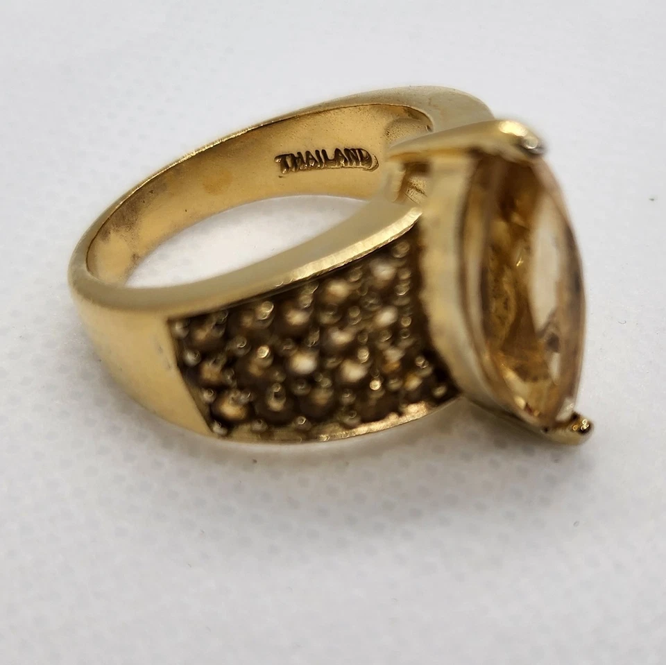 Anillo Marqués Citrino Piedras Laterales Vermeil Plata de Ley Declaración Amarillo Foto 4 de 4