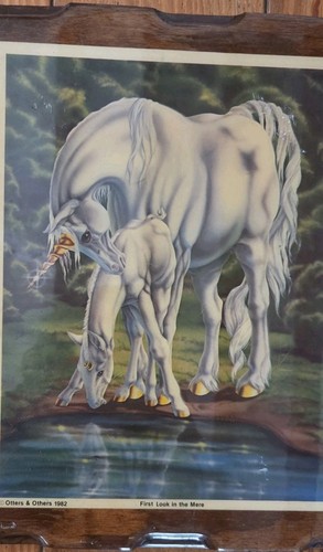 Vintage 1982 Sue Dawe First Look Unicorn Lacquered Wood Wall Plaque Wall Decor