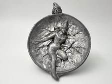 Ashtray Circus Woman and Gnome Vintage Figurine Metal Plate Trinket Case Europe