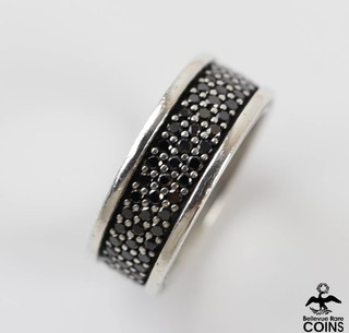 David Yurman Sterling Silver Black Diamond Wide Band Ring size 10
