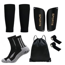 5-in-1 Soccer Training Set Shin Guards Anti-Slip Socks Leg Sleeves Tape Bag