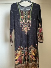 Indian Pakistan Kurta Tunic Readymade Dress/Dupatta Set Black Hand Sewing