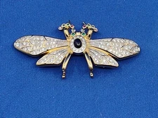 Vtg Ciro (?) Unsigned Bee Butterfly Insect Brooch Pin Gold Tone Pave Crystal