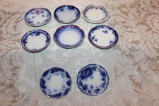 RARE Antique FLOW BLUE Butter Pat DISHES ASSORTED LOT