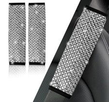 2 Pack Bling Car Seat Belt Covers, Diamond Seatbelt Shoulder Silver