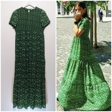 Zara Size M Green Floral Boho Maxi Smock Dress