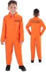 Boys Prisoner Costume Orange Convict Kids Halloween Fancy Dress Boiler Suit Age